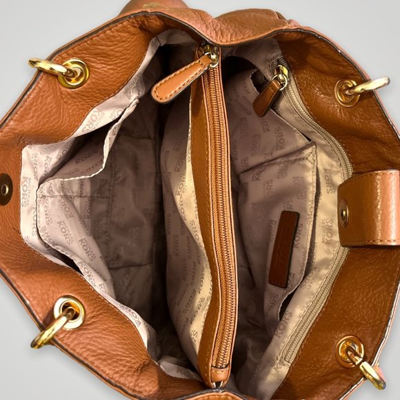 Michael Kors Hobo Shoulder Bag Brown Pebbled Leather Fulton Chain Medium - Picture 5 of 7